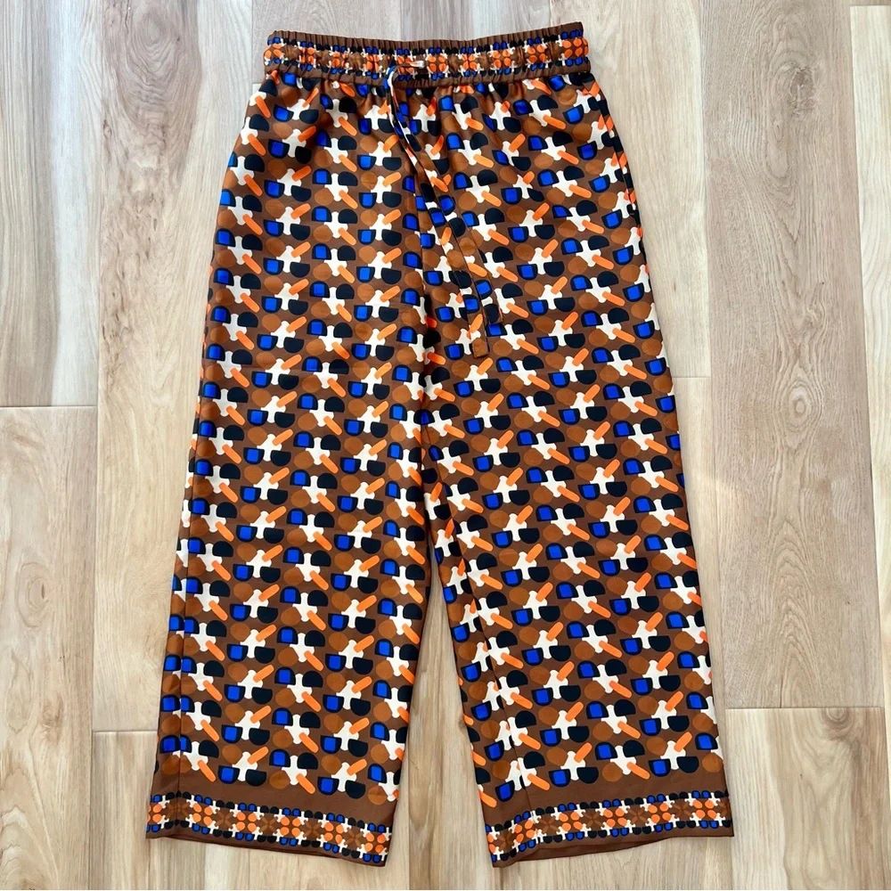 Zara Brown/Orange Geometric Wide Leg Pants Size Medium - Picture 3 of 13